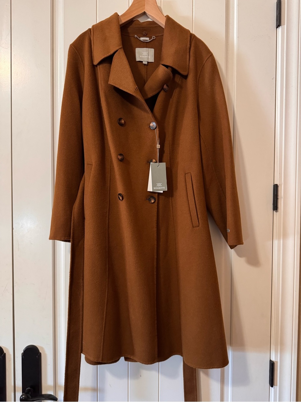 Soia & Kyo Cognac Double-Breasted Wool Trench Coat